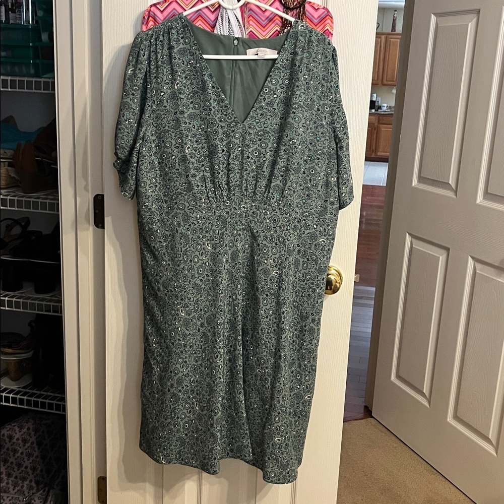LOFT Teal and Pink Patterned Dress